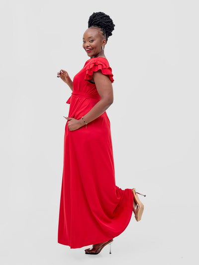 Vivo Nasinka A - line Maxi Dress - Red - Shopzetu