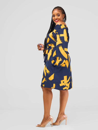 Salok Havilah Wear Entebbe Shift Dress - Navy Mustard Print