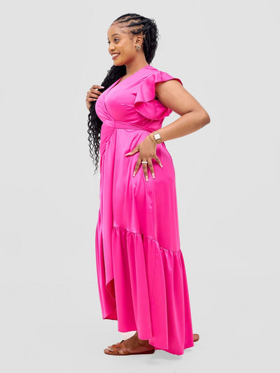 Vivo Hanabi Wrap Maxi Dress - Hot Pink - Shopzetu