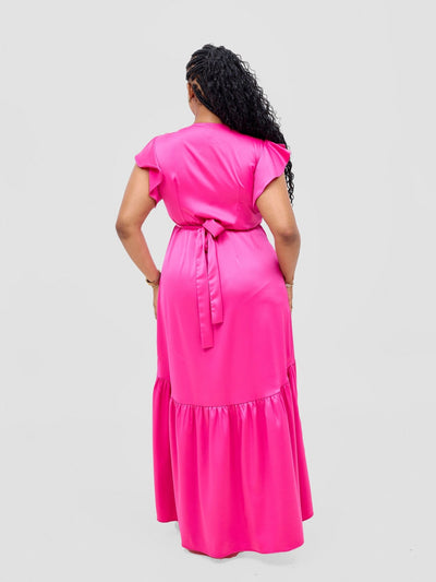 Vivo Hanabi Wrap Maxi Dress - Hot Pink - Shopzetu