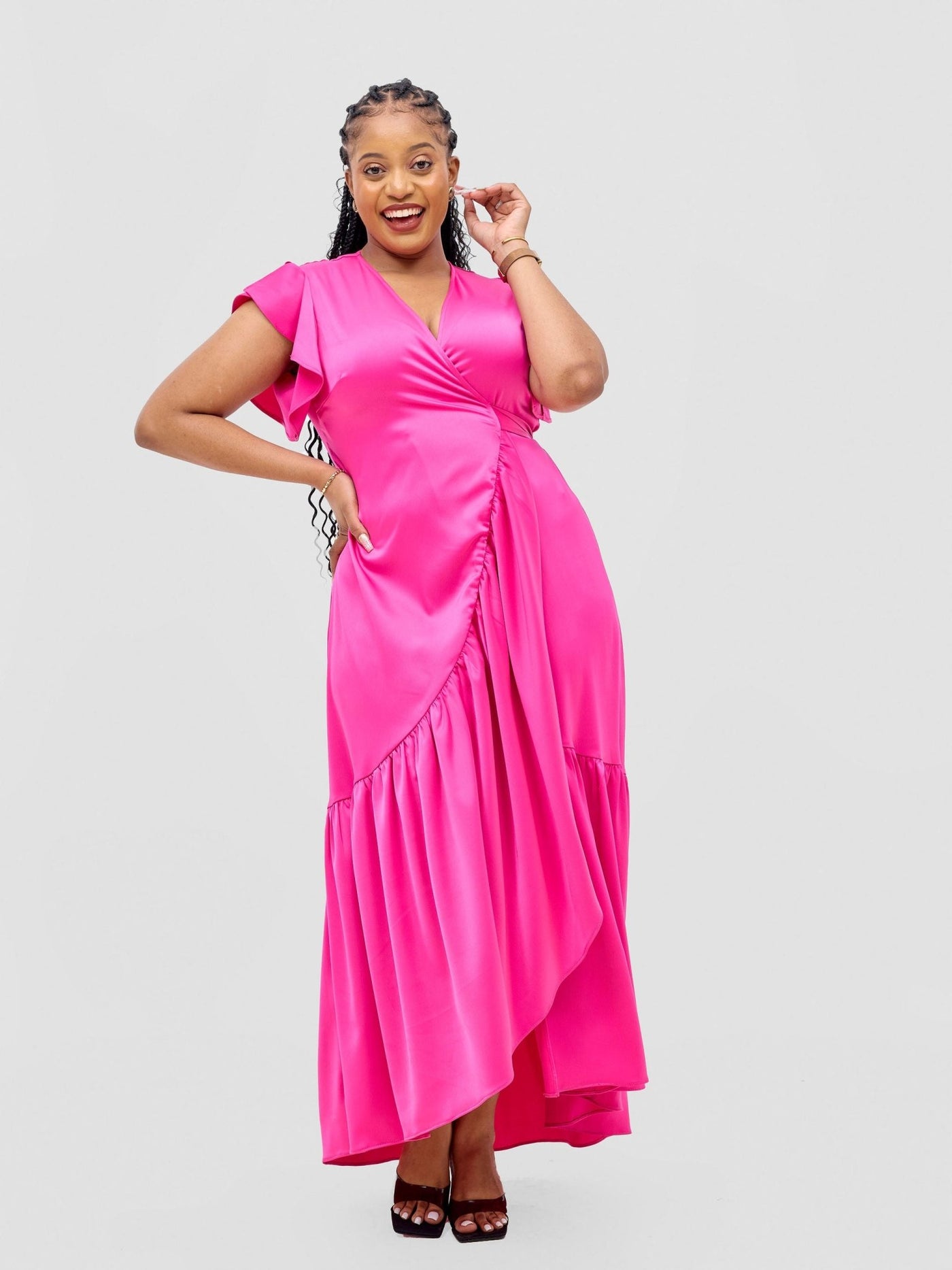 Vivo Hanabi Wrap Maxi Dress - Hot Pink - Shopzetu