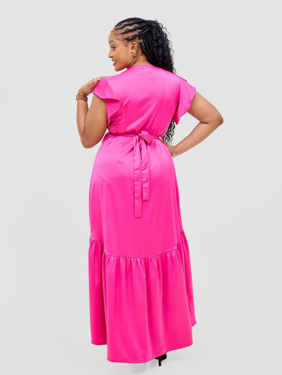 Vivo Hanabi Wrap Maxi Dress - Hot Pink - Shopzetu