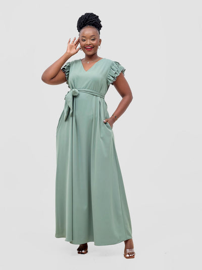 Vivo Nasinka A - line Maxi Dress - Dusty Green - Shopzetu