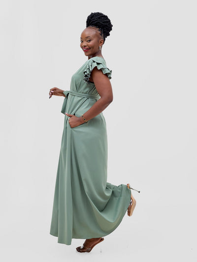 Vivo Nasinka A - line Maxi Dress - Dusty Green - Shopzetu