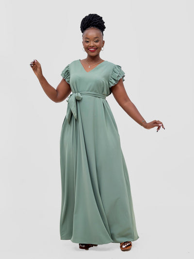 Vivo Nasinka A - line Maxi Dress - Dusty Green - Shopzetu