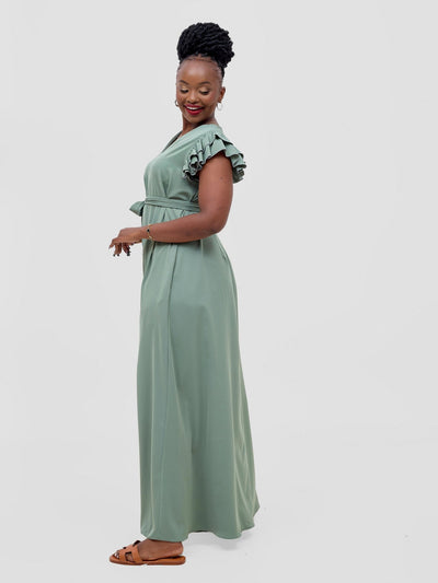 Vivo Nasinka A - line Maxi Dress - Dusty Green - Shopzetu