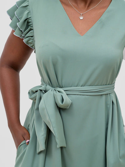 Vivo Nasinka A - line Maxi Dress - Dusty Green - Shopzetu