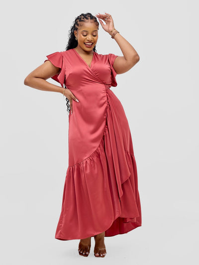 Vivo Hanabi Wrap Maxi Dress - Dark Rust - Shopzetu