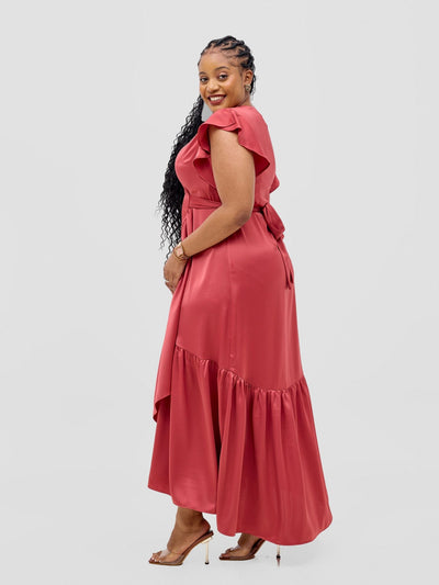 Vivo Hanabi Wrap Maxi Dress - Dark Rust - Shopzetu