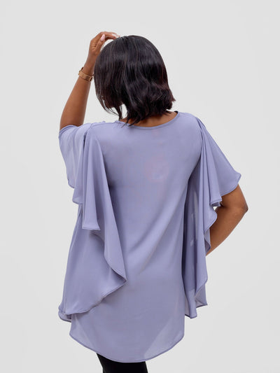 Vivo Meli Ruffle Sleeve Top - Grey - Shopzetu