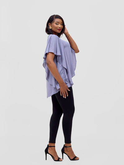 Vivo Meli Ruffle Sleeve Top - Grey - Shopzetu