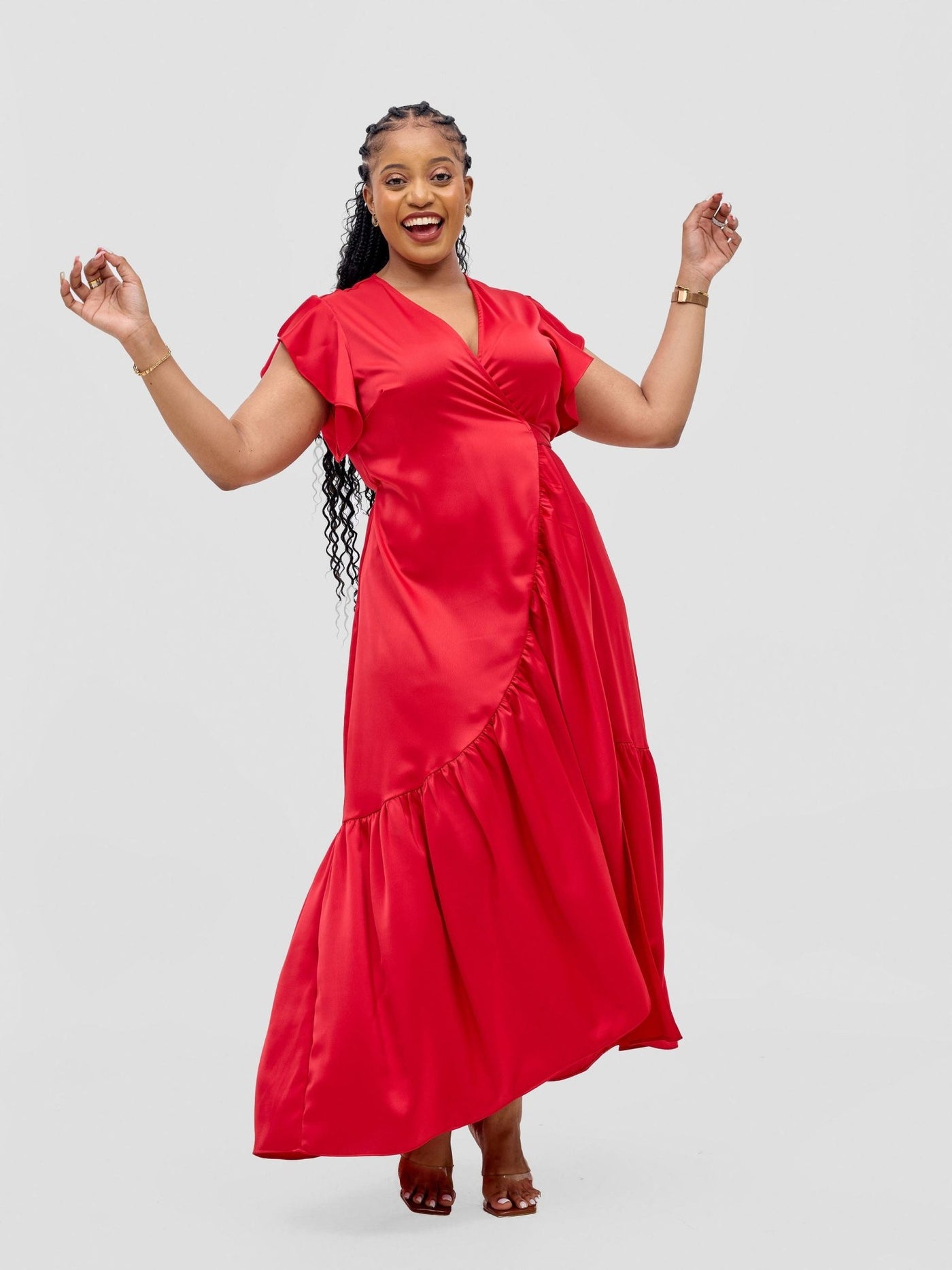 Vivo Hanabi Wrap Maxi Dress - Dark Red - Shopzetu