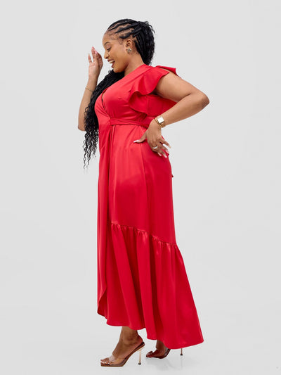 Vivo Hanabi Wrap Maxi Dress - Dark Red - Shopzetu