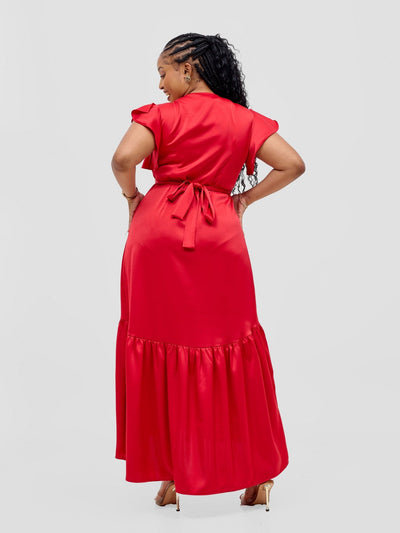 Vivo Hanabi Wrap Maxi Dress - Dark Red - Shopzetu