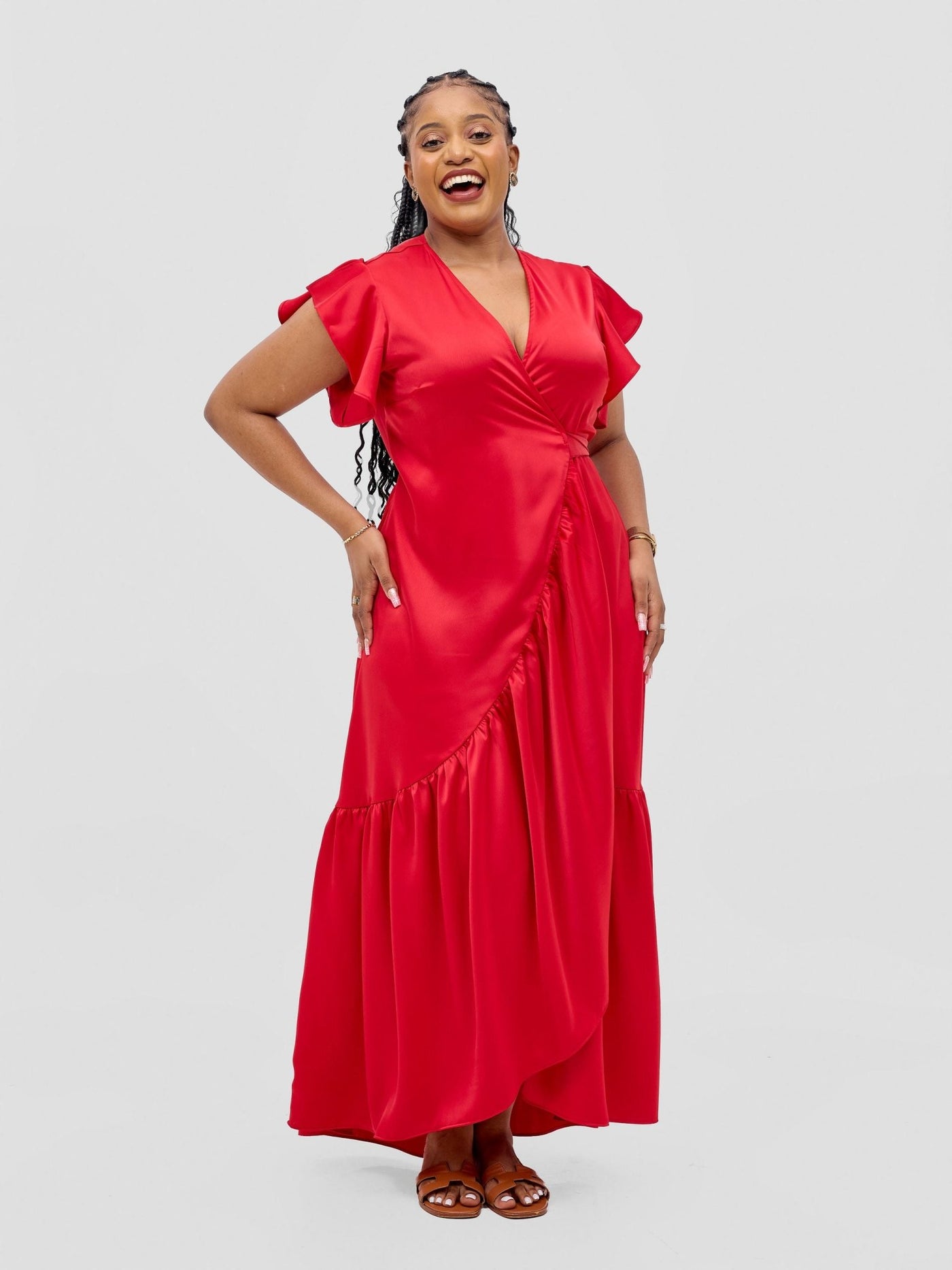 Vivo Hanabi Wrap Maxi Dress - Dark Red - Shopzetu