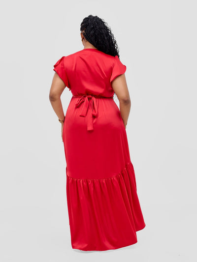 Vivo Hanabi Wrap Maxi Dress - Dark Red - Shopzetu