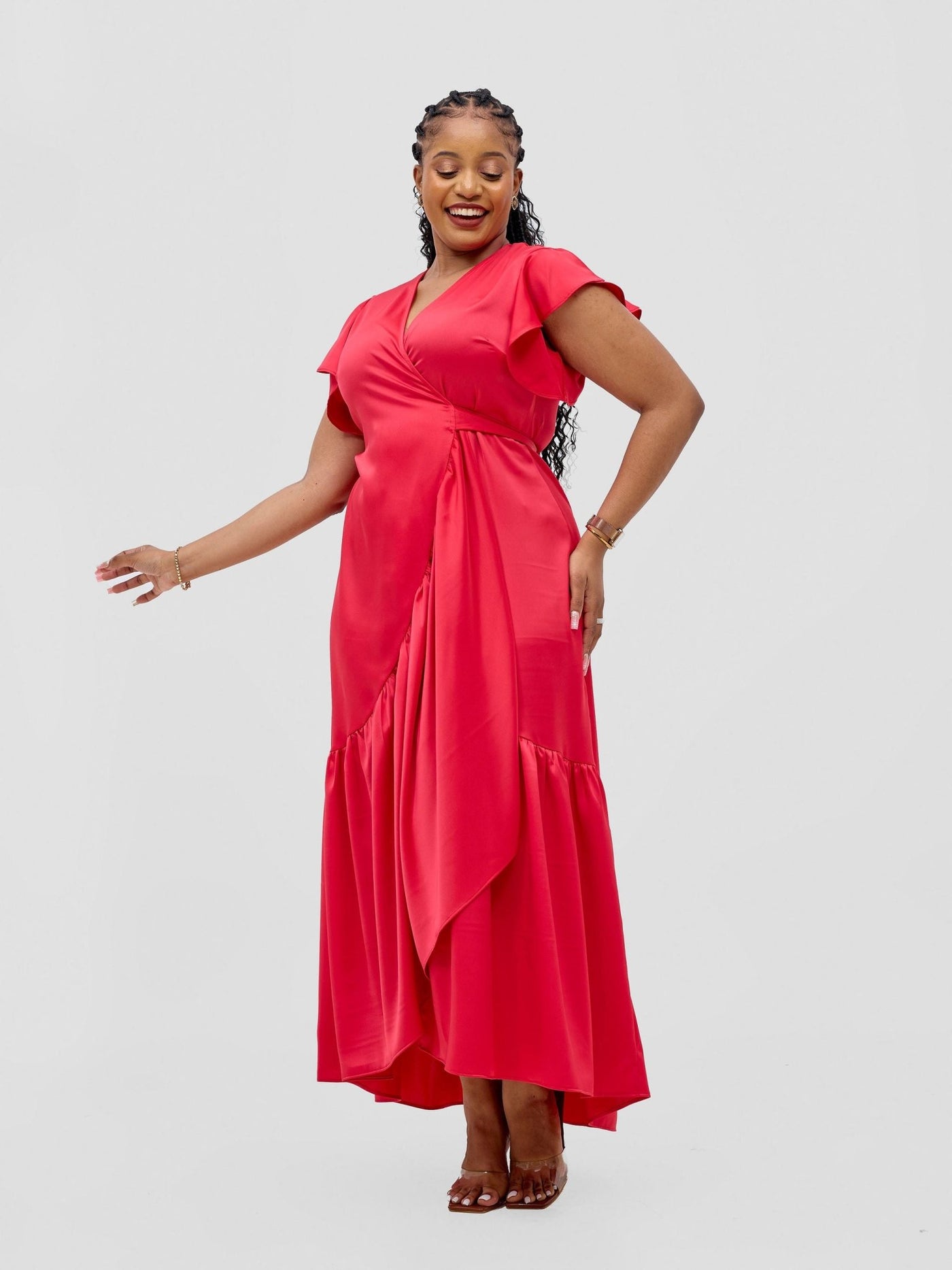 Vivo Hanabi Wrap Maxi Dress - Red - Shopzetu