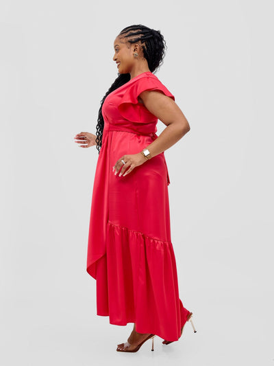 Vivo Hanabi Wrap Maxi Dress - Red - Shopzetu