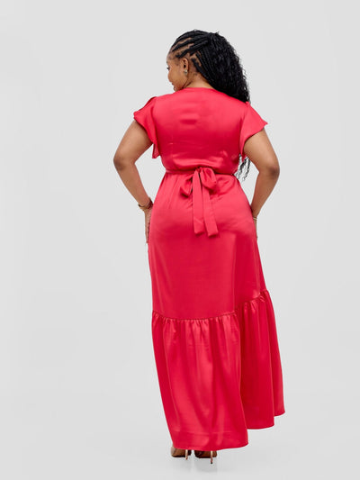 Vivo Hanabi Wrap Maxi Dress - Red - Shopzetu