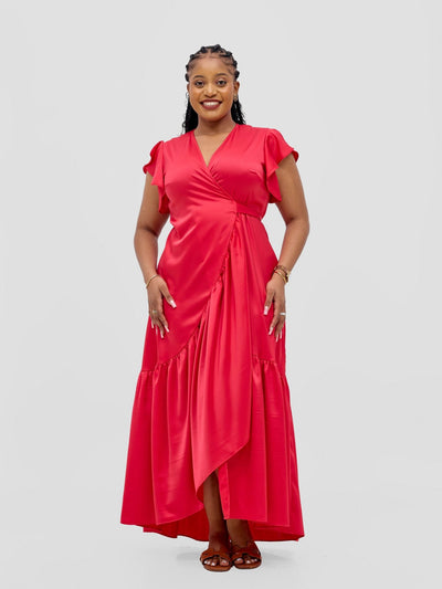 Vivo Hanabi Wrap Maxi Dress - Red - Shopzetu