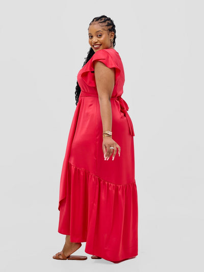 Vivo Hanabi Wrap Maxi Dress - Red - Shopzetu