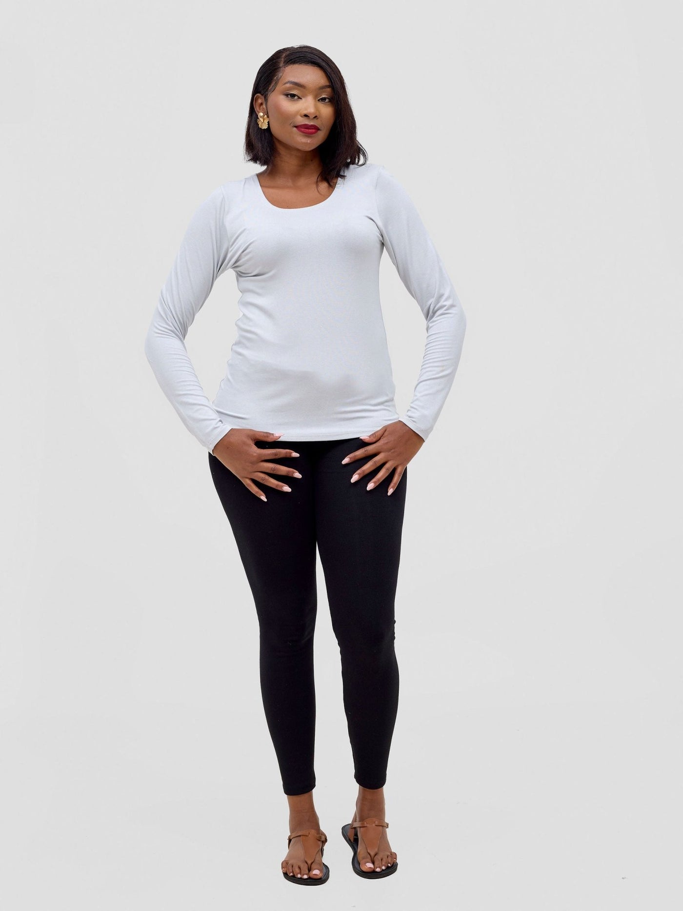 Vivo Basic Long Sleeved Top - Light Grey - Shopzetu