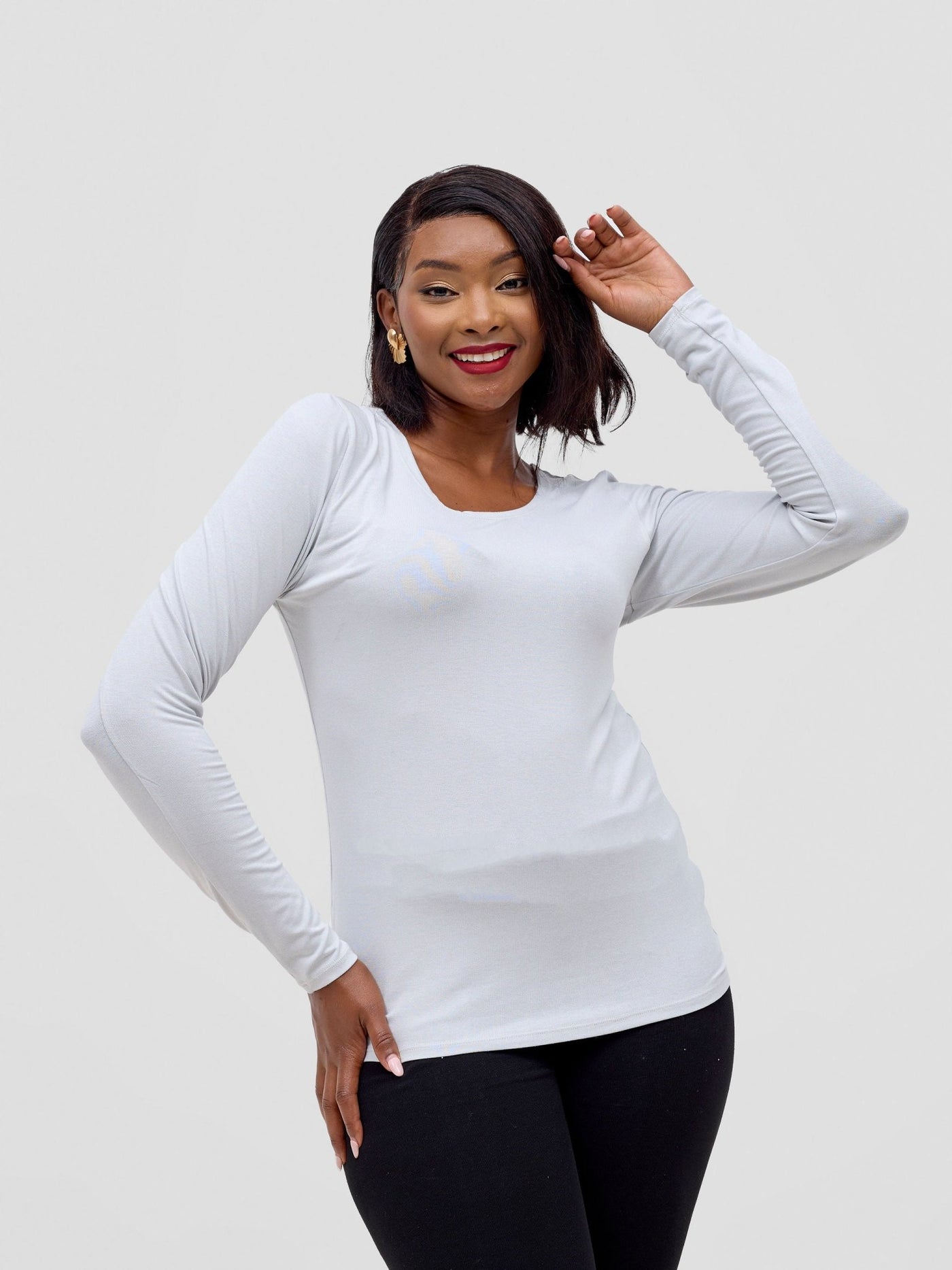 Vivo Basic Long Sleeved Top - Light Grey - Shopzetu