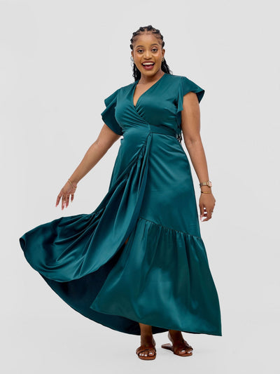 Vivo Hanabi Wrap Maxi Dress - Dark Green - Shopzetu