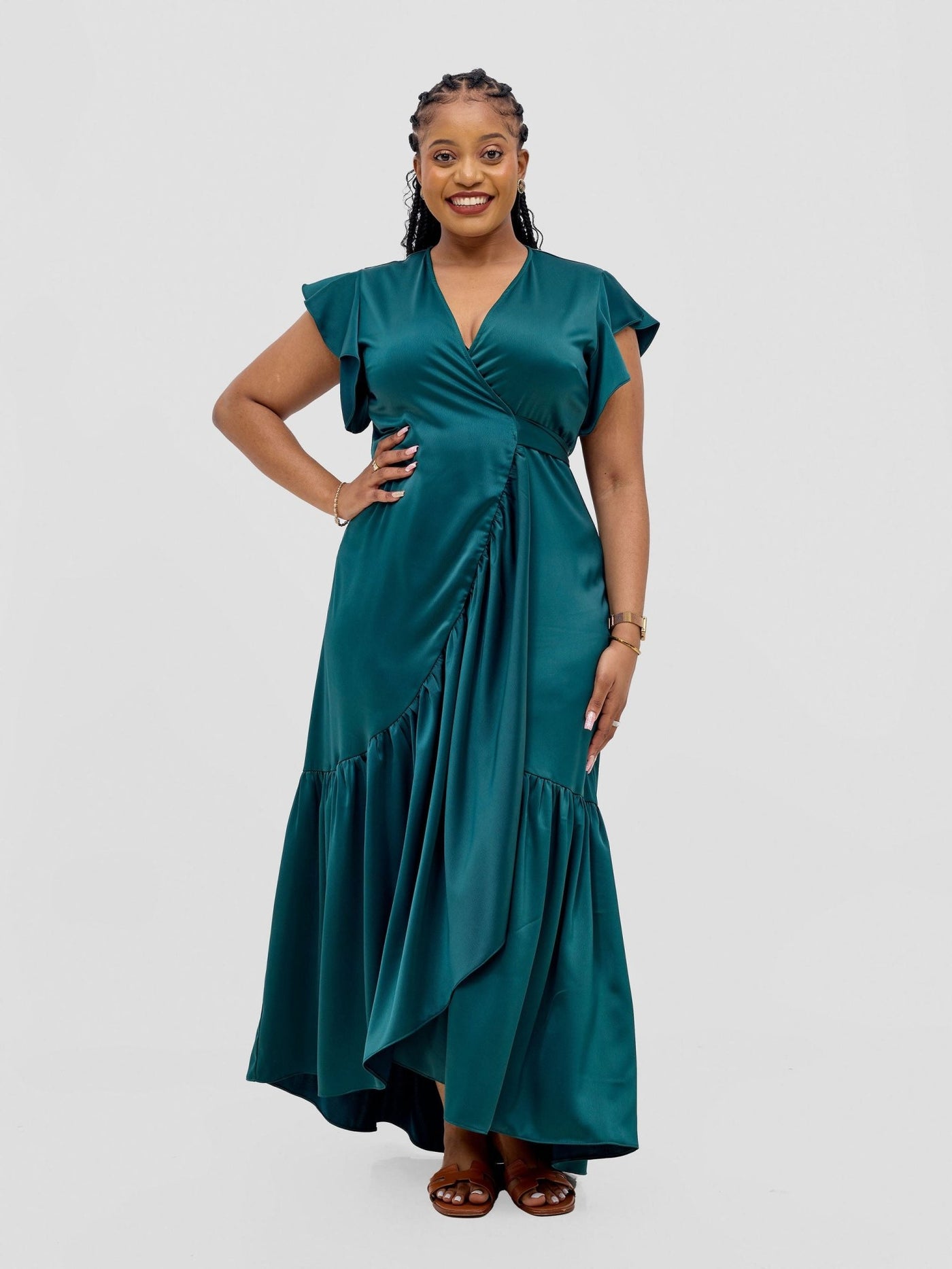 Vivo Hanabi Wrap Maxi Dress - Dark Green - Shopzetu