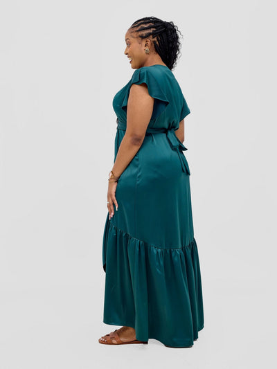 Vivo Hanabi Wrap Maxi Dress - Dark Green - Shopzetu