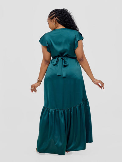 Vivo Hanabi Wrap Maxi Dress - Dark Green - Shopzetu