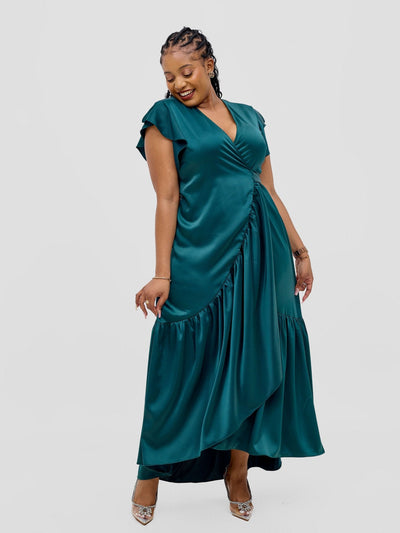 Vivo Hanabi Wrap Maxi Dress - Dark Green - Shopzetu