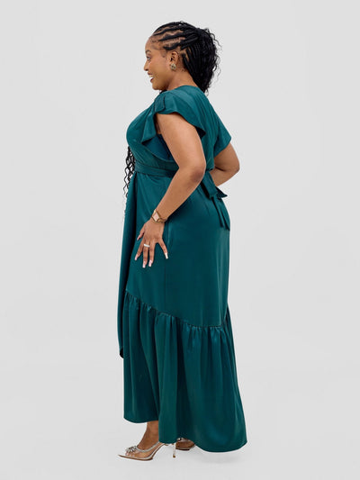 Vivo Hanabi Wrap Maxi Dress - Dark Green - Shopzetu