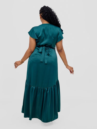 Vivo Hanabi Wrap Maxi Dress - Dark Green - Shopzetu