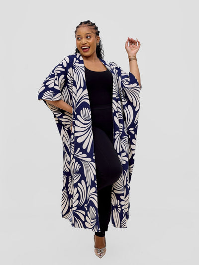 Basic Open Kaftan - Dark Navy / Cream - Shopzetu