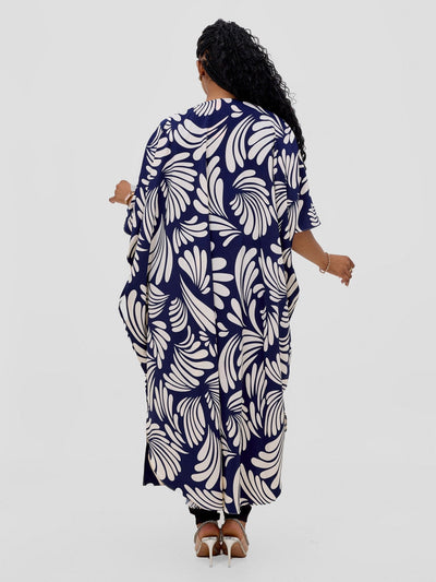 Basic Open Kaftan - Dark Navy / Cream - Shopzetu