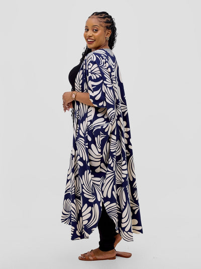 Basic Open Kaftan - Dark Navy / Cream - Shopzetu