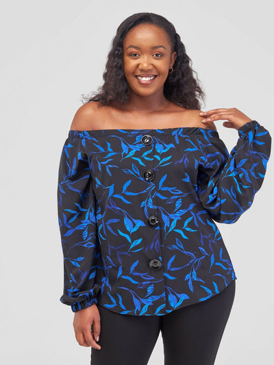 Salok Havilah Wear Ellie Top - Black / Blue floral - Shopzetu