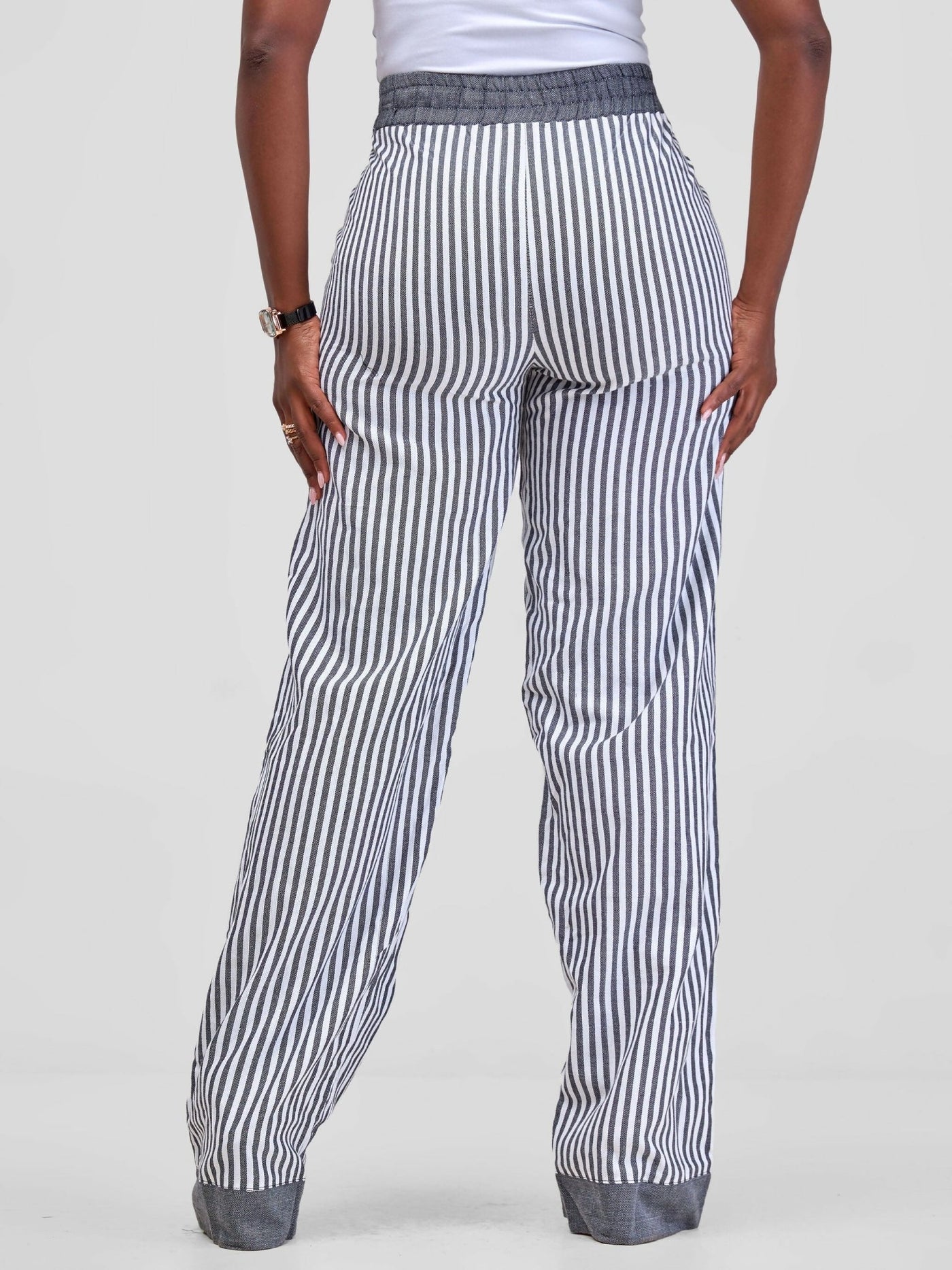 Liquid Lemn Wide Leg Striped (Mistari) Pants With Border - Grey - Shopzetu