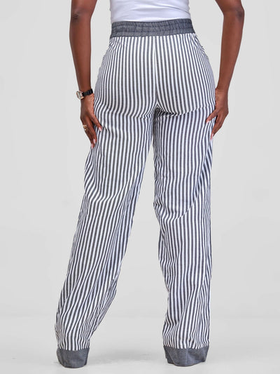 Liquid Lemn Wide Leg Striped (Mistari) Pants With Border - Grey - Shopzetu