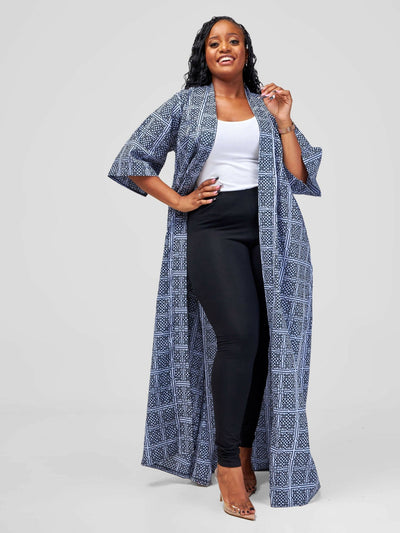African Yuva Rufaa African Print Kimono - Grey/Black Print - Shopzetu