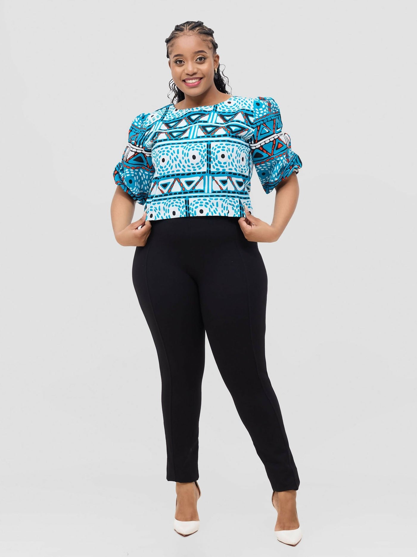 Lale Fancy Ankara Top - Blue - Shopzetu