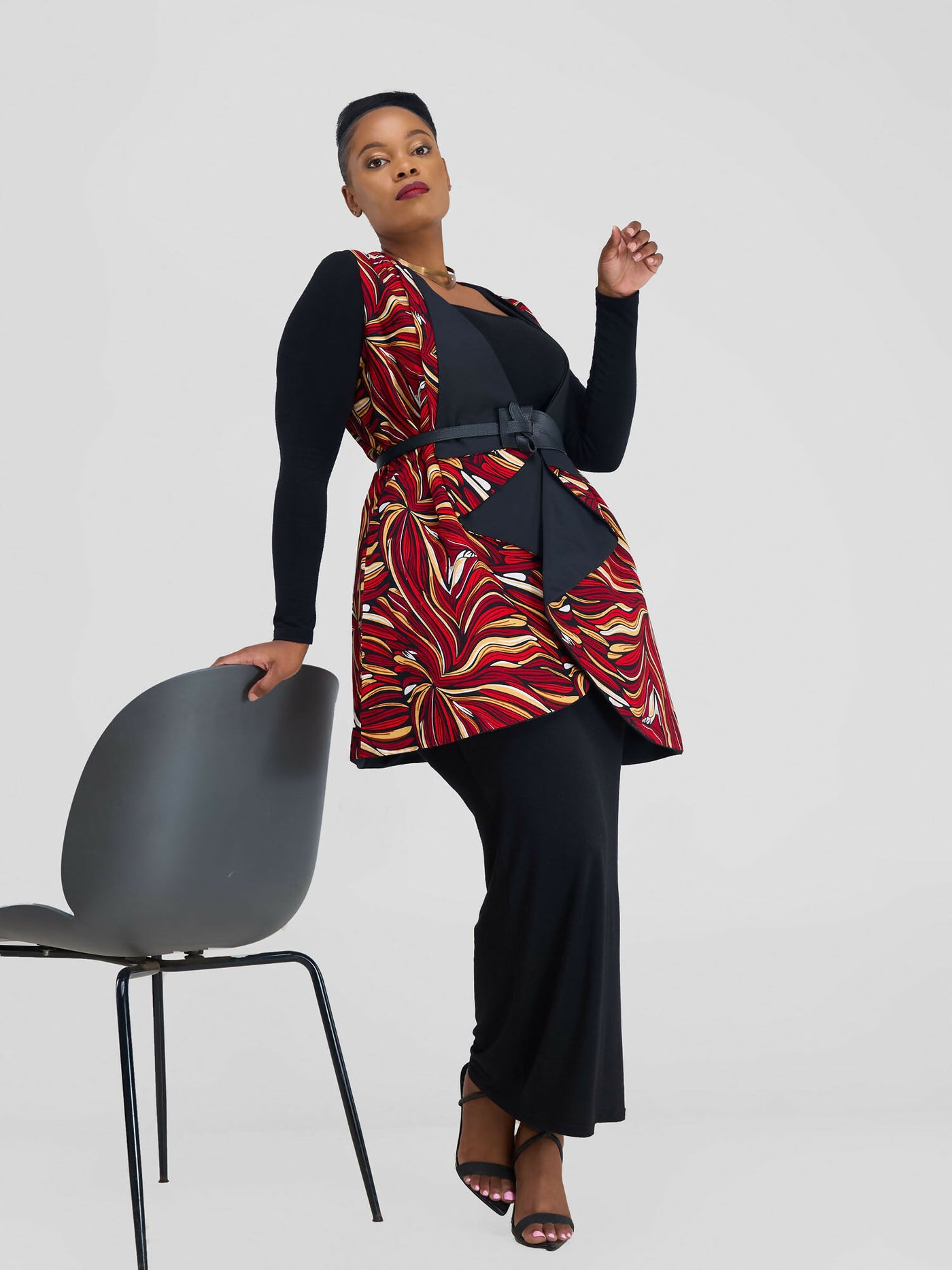 Caverroh Mwangush Waterfall Jacket - Red / Yellow Print - Shopzetu