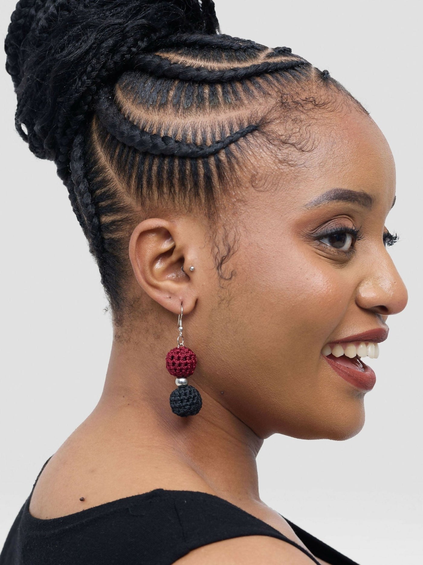 Ball Earring - Black / Maroon - Shopzetu