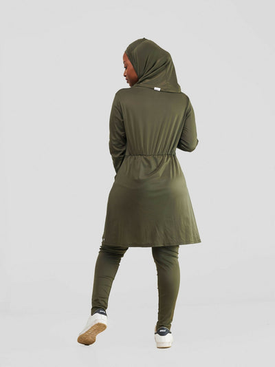 Zaiba Creations Modest Workout Skirt Jumpsuit With Hijab Set - Olive Green - Shopzetu