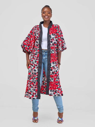 Bella Wangu Midi Kimono - Red / Black - Shopzetu