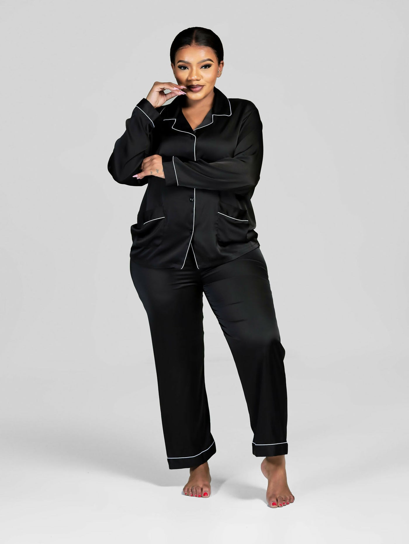 Silk Pajama Set - Black - Shopzetu