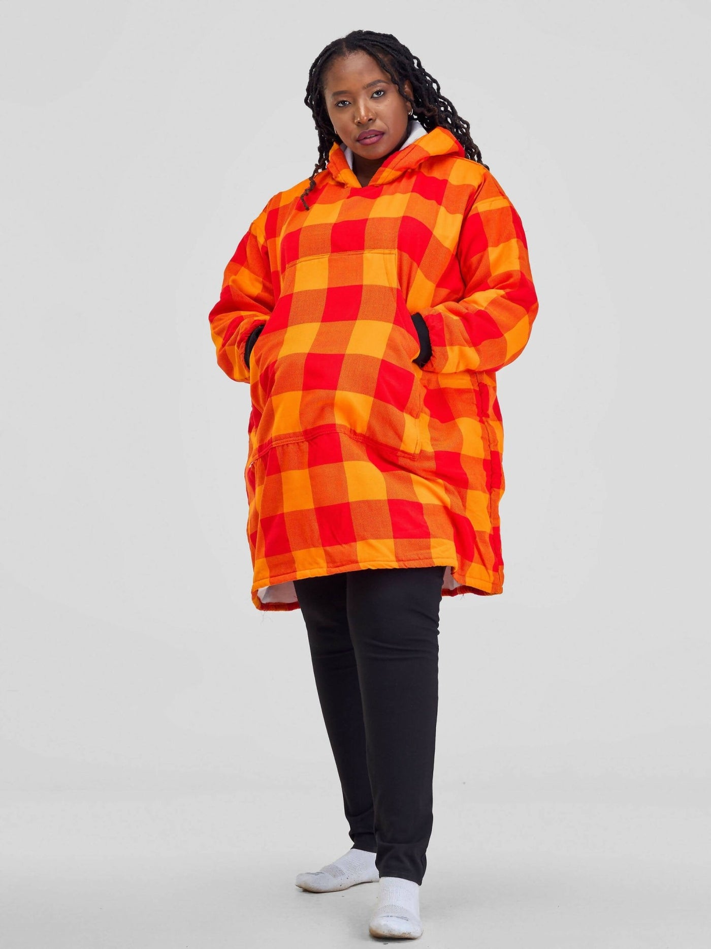 Bhoodie oversized wearable blanket hoodie - Yellow/Red Checked - Shopzetu