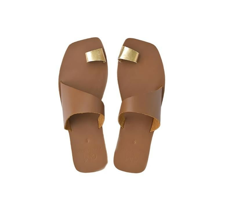 Sauni One Toe Sandals - Brown / Gold - Shopzetu