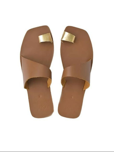 Sauni One Toe Sandals - Brown / Gold - Shopzetu